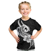 Polynesia Kid T Shirt Plumeria With Tribal Pattern Black Vibes - Wonder Print Shop