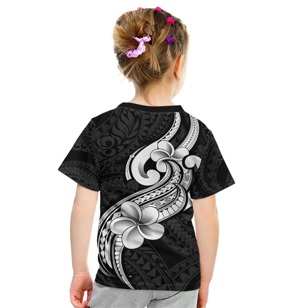 Polynesia Kid T Shirt Plumeria With Tribal Pattern Black Vibes - Wonder Print Shop