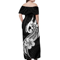 Polynesia Off Shoulder Maxi Dress Plumeria With Tribal Pattern Black Vibes - Wonder Print Shop