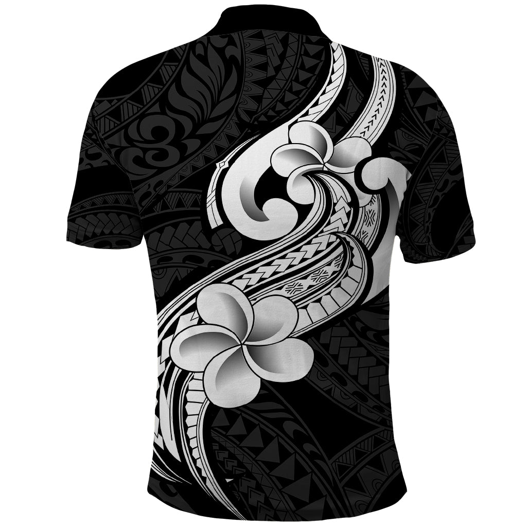 Polynesia Polo Shirt Plumeria With Tribal Pattern Black Vibes - Wonder Print Shop