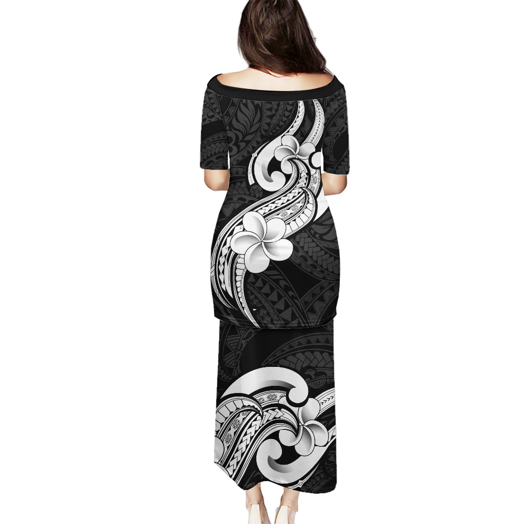 Polynesia Puletasi Plumeria With Tribal Pattern Black Vibes - Wonder Print Shop