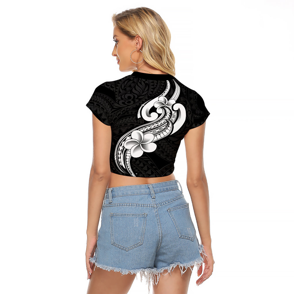 Polynesia Raglan Cropped T Shirt Plumeria With Tribal Pattern Black Vibes - Wonder Print Shop