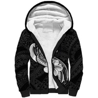 Polynesia Sherpa Hoodie Plumeria With Tribal Pattern Black Vibes - Wonder Print Shop