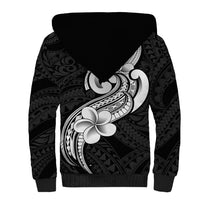 Polynesia Sherpa Hoodie Plumeria With Tribal Pattern Black Vibes - Wonder Print Shop