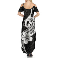 Polynesia Summer Maxi Dress Plumeria With Tribal Pattern Black Vibes - Wonder Print Shop