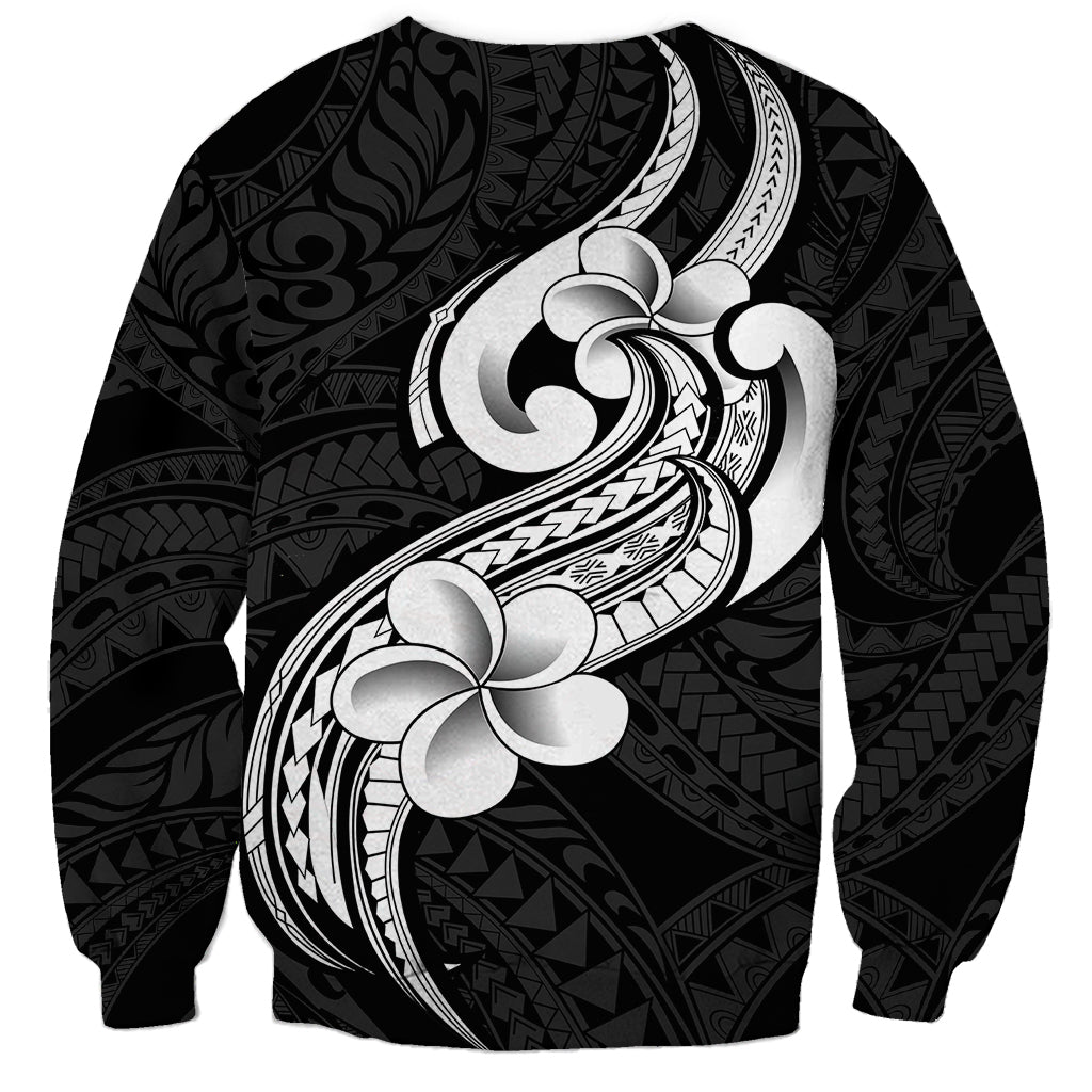 Polynesia Sweatshirt Plumeria With Tribal Pattern Black Vibes - Wonder Print Shop