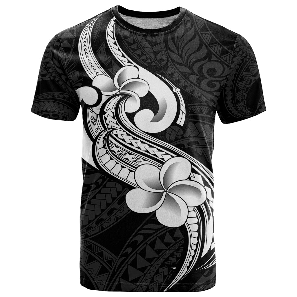 Polynesia T Shirt Plumeria With Tribal Pattern Black Vibes - Wonder Print Shop