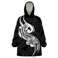 Polynesia Wearable Blanket Hoodie Plumeria With Tribal Pattern Black Vibes - Wonder Print Shop