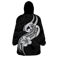 Polynesia Wearable Blanket Hoodie Plumeria With Tribal Pattern Black Vibes - Wonder Print Shop
