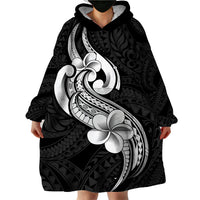 Polynesia Wearable Blanket Hoodie Plumeria With Tribal Pattern Black Vibes - Wonder Print Shop