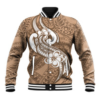 Polynesia Baseball Jacket Plumeria With Tribal Pattern Brown Pastel Vibes - Wonder Print Shop