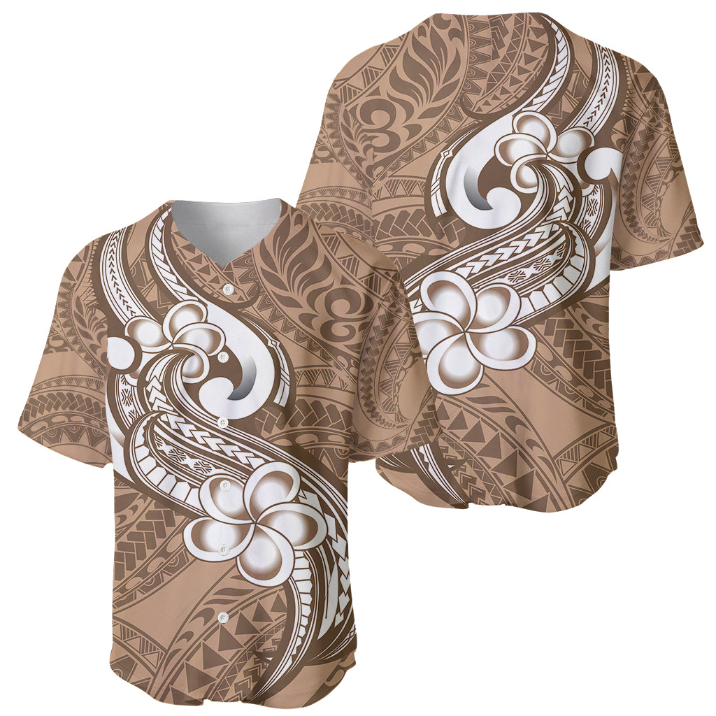 Polynesia Baseball Jersey Plumeria With Tribal Pattern Brown Pastel Vibes - Wonder Print Shop