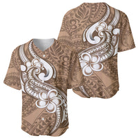 Polynesia Baseball Jersey Plumeria With Tribal Pattern Brown Pastel Vibes - Wonder Print Shop