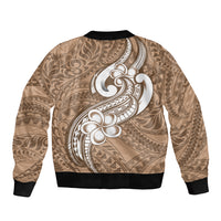 Polynesia Bomber Jacket Plumeria With Tribal Pattern Brown Pastel Vibes - Wonder Print Shop