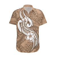 Polynesia Hawaiian Shirt Plumeria With Tribal Pattern Brown Pastel Vibes - Wonder Print Shop