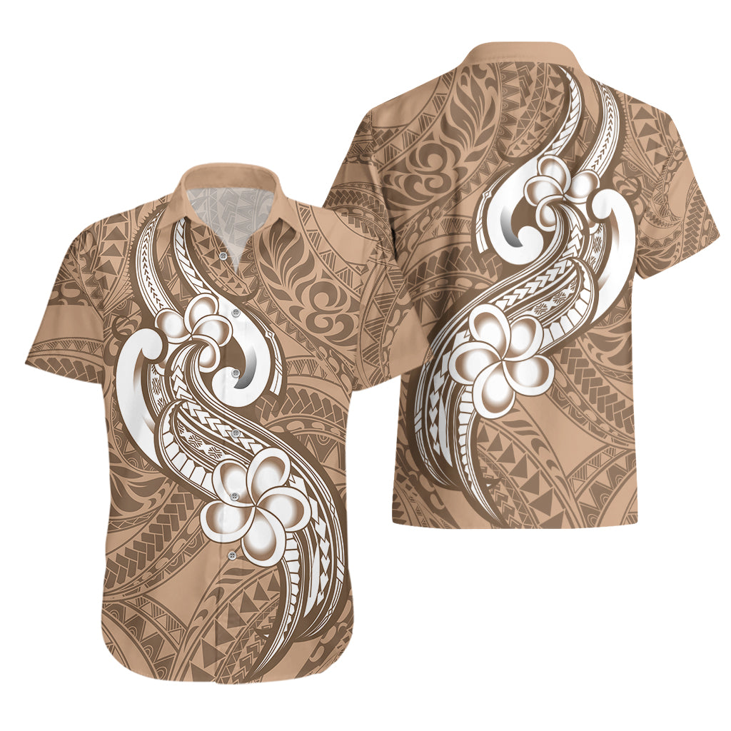 Polynesia Hawaiian Shirt Plumeria With Tribal Pattern Brown Pastel Vibes - Wonder Print Shop