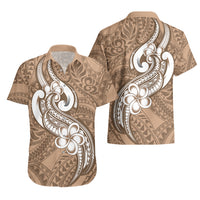 Polynesia Hawaiian Shirt Plumeria With Tribal Pattern Brown Pastel Vibes - Wonder Print Shop