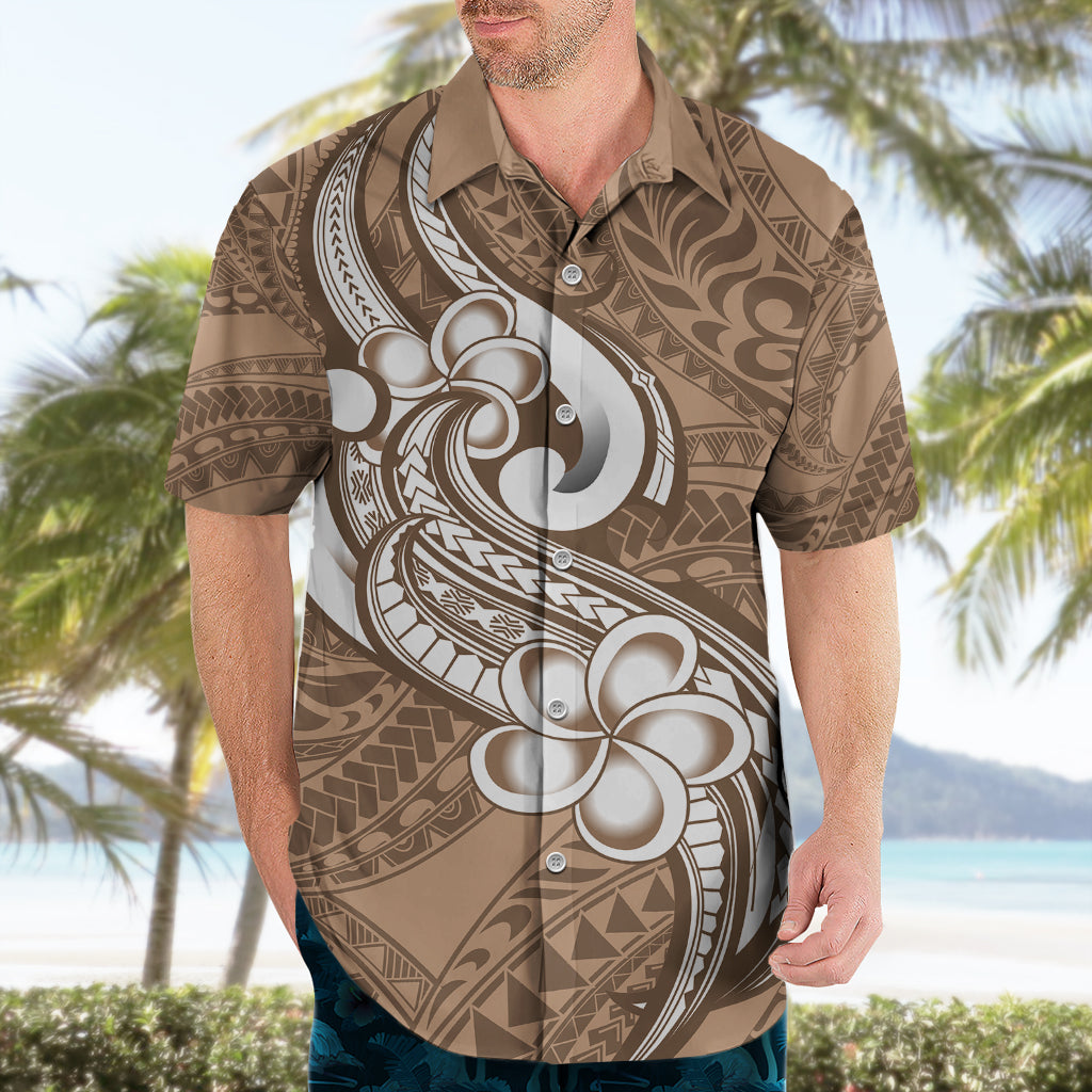 Polynesia Hawaiian Shirt Plumeria With Tribal Pattern Brown Pastel Vibes - Wonder Print Shop