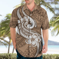 Polynesia Hawaiian Shirt Plumeria With Tribal Pattern Brown Pastel Vibes - Wonder Print Shop