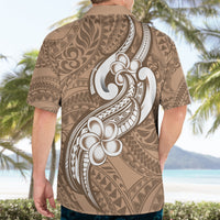 Polynesia Hawaiian Shirt Plumeria With Tribal Pattern Brown Pastel Vibes - Wonder Print Shop