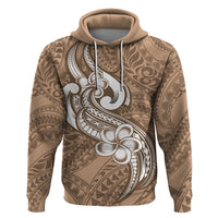 Polynesia Hoodie Plumeria With Tribal Pattern Brown Pastel Vibes - Wonder Print Shop