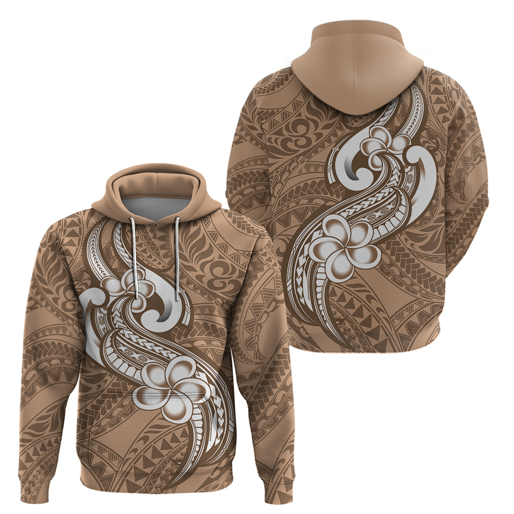 Polynesia Hoodie Plumeria With Tribal Pattern Brown Pastel Vibes - Wonder Print Shop