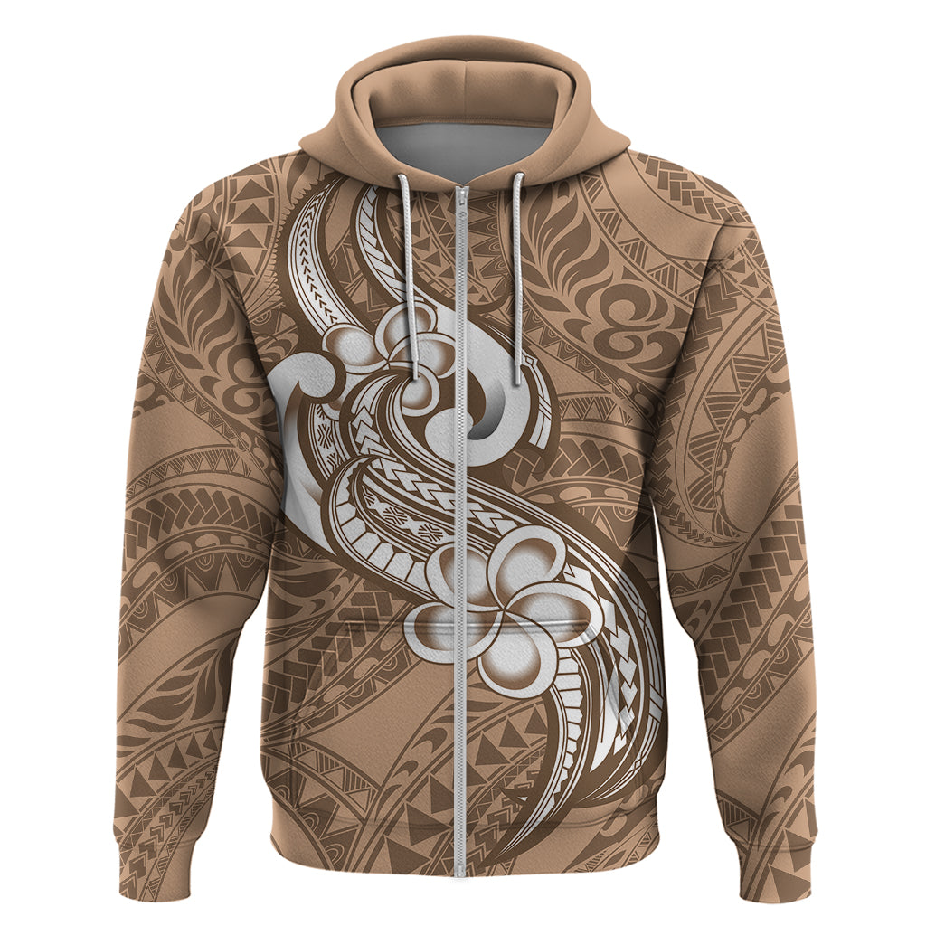 Polynesia Hoodie Plumeria With Tribal Pattern Brown Pastel Vibes - Wonder Print Shop