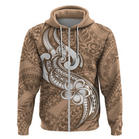 Polynesia Hoodie Plumeria With Tribal Pattern Brown Pastel Vibes - Wonder Print Shop