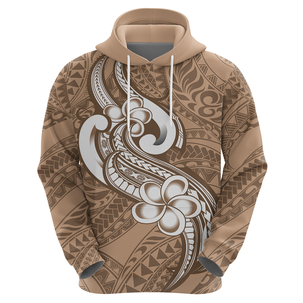 Polynesia Hoodie Plumeria With Tribal Pattern Brown Pastel Vibes - Wonder Print Shop