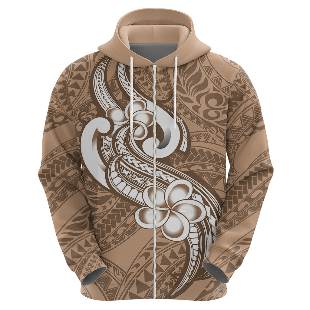 Polynesia Hoodie Plumeria With Tribal Pattern Brown Pastel Vibes - Wonder Print Shop