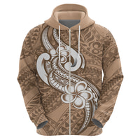 Polynesia Hoodie Plumeria With Tribal Pattern Brown Pastel Vibes - Wonder Print Shop