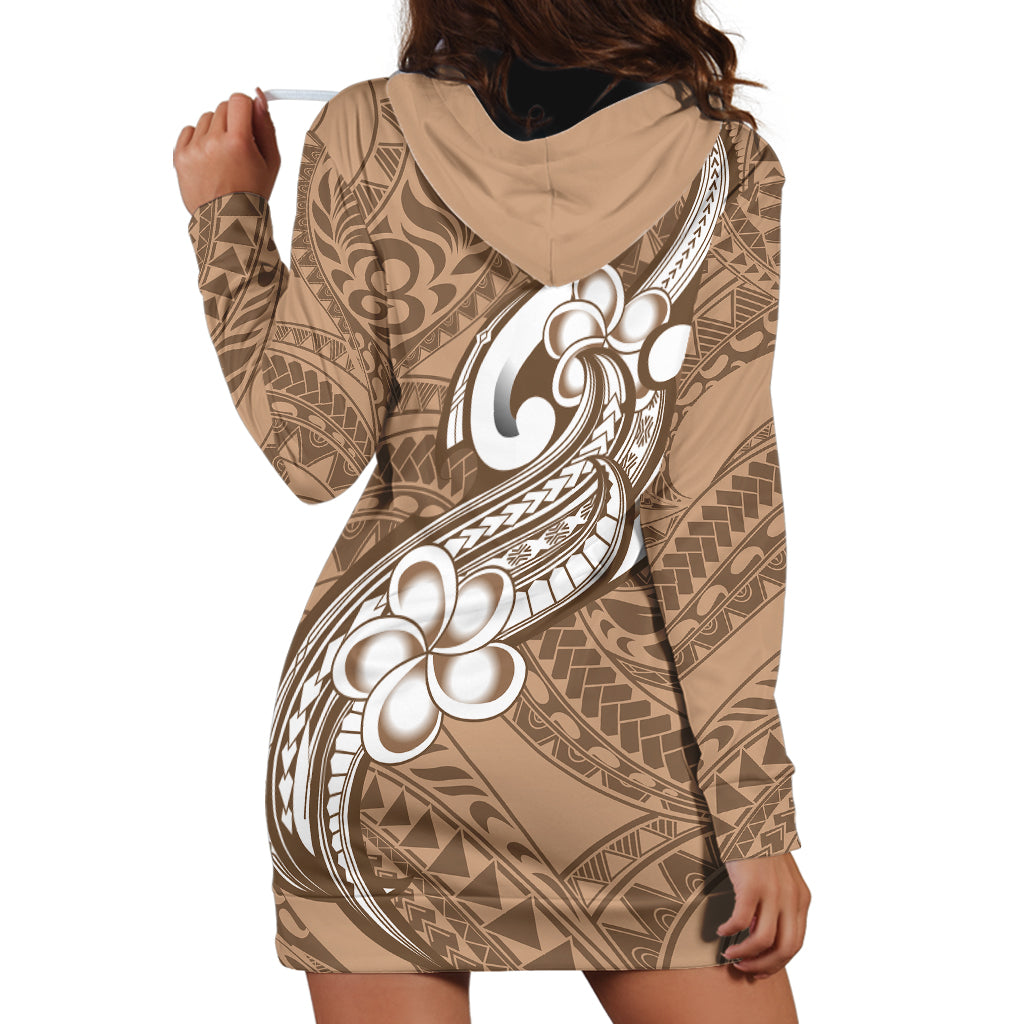 Polynesia Hoodie Dress Plumeria With Tribal Pattern Brown Pastel Vibes - Wonder Print Shop