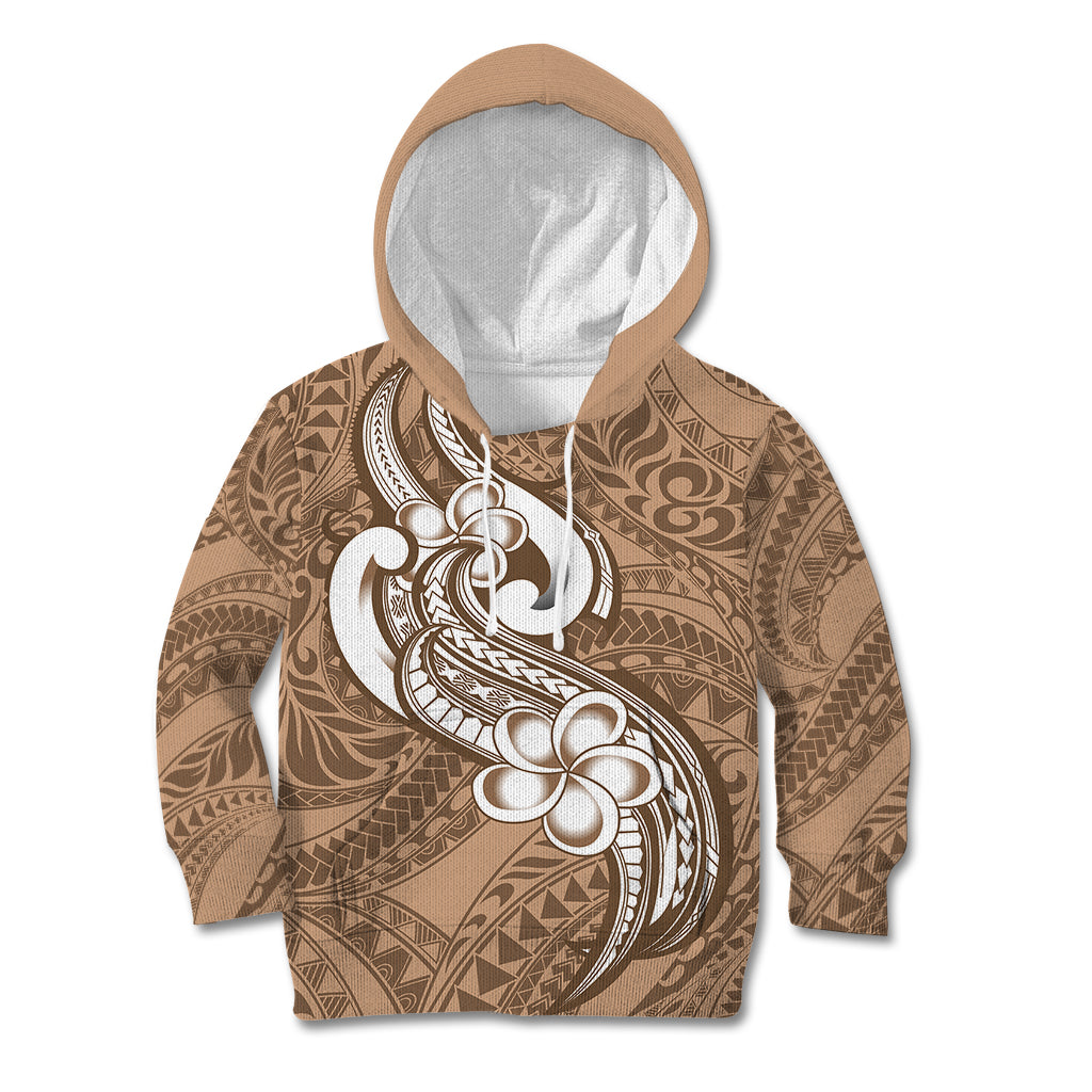Polynesia Kid Hoodie Plumeria With Tribal Pattern Brown Pastel Vibes - Wonder Print Shop