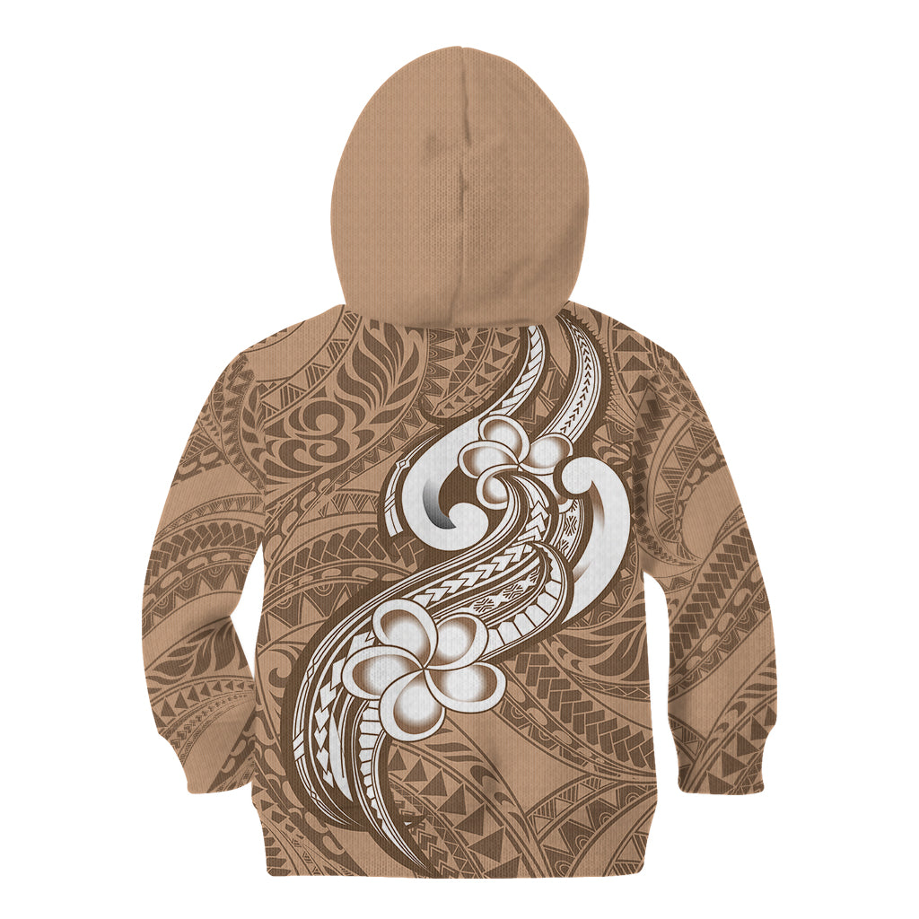 Polynesia Kid Hoodie Plumeria With Tribal Pattern Brown Pastel Vibes - Wonder Print Shop