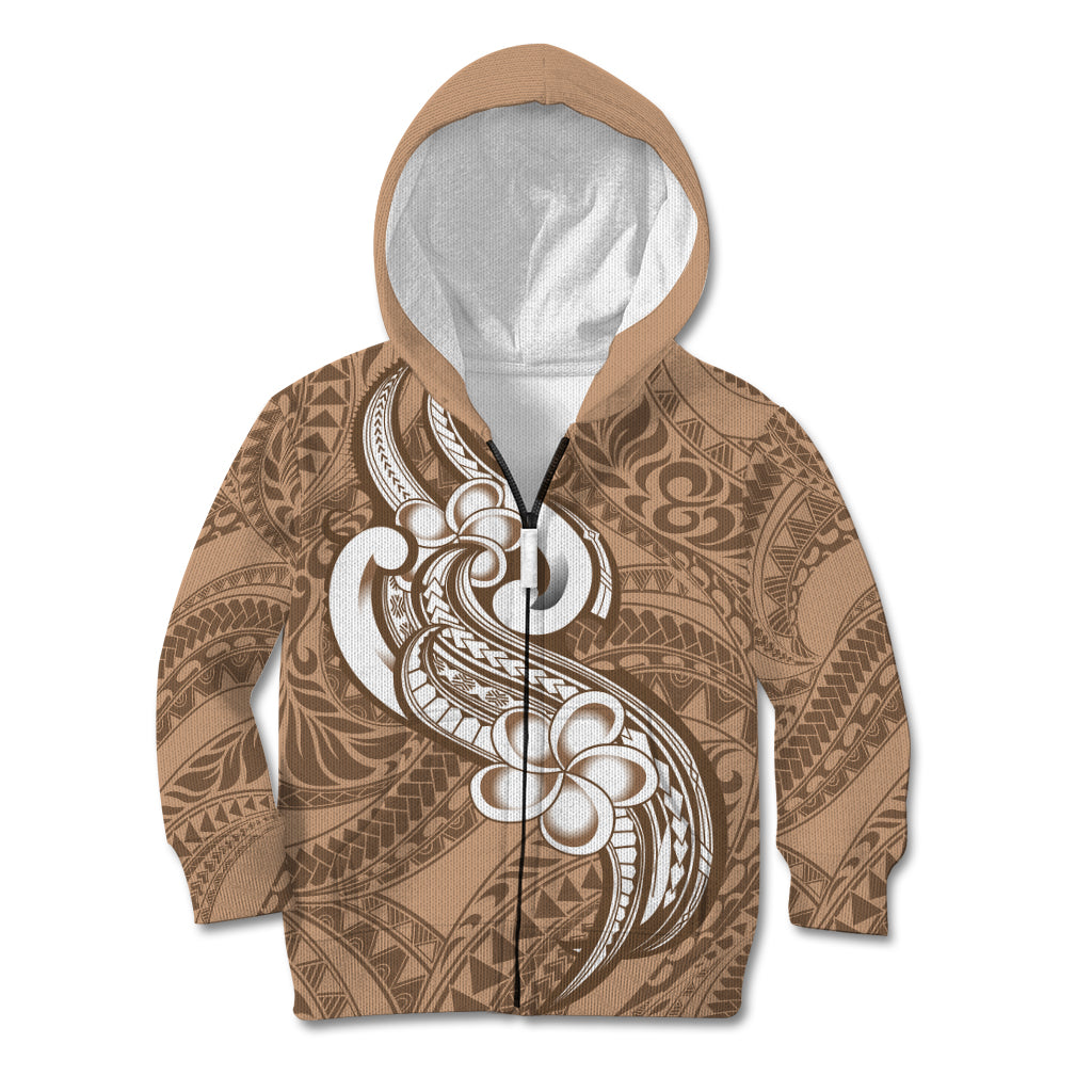 Polynesia Kid Hoodie Plumeria With Tribal Pattern Brown Pastel Vibes - Wonder Print Shop