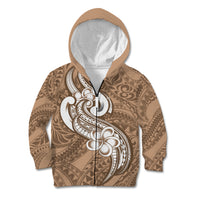 Polynesia Kid Hoodie Plumeria With Tribal Pattern Brown Pastel Vibes - Wonder Print Shop