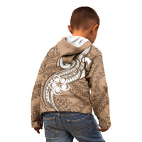 Polynesia Kid Hoodie Plumeria With Tribal Pattern Brown Pastel Vibes - Wonder Print Shop