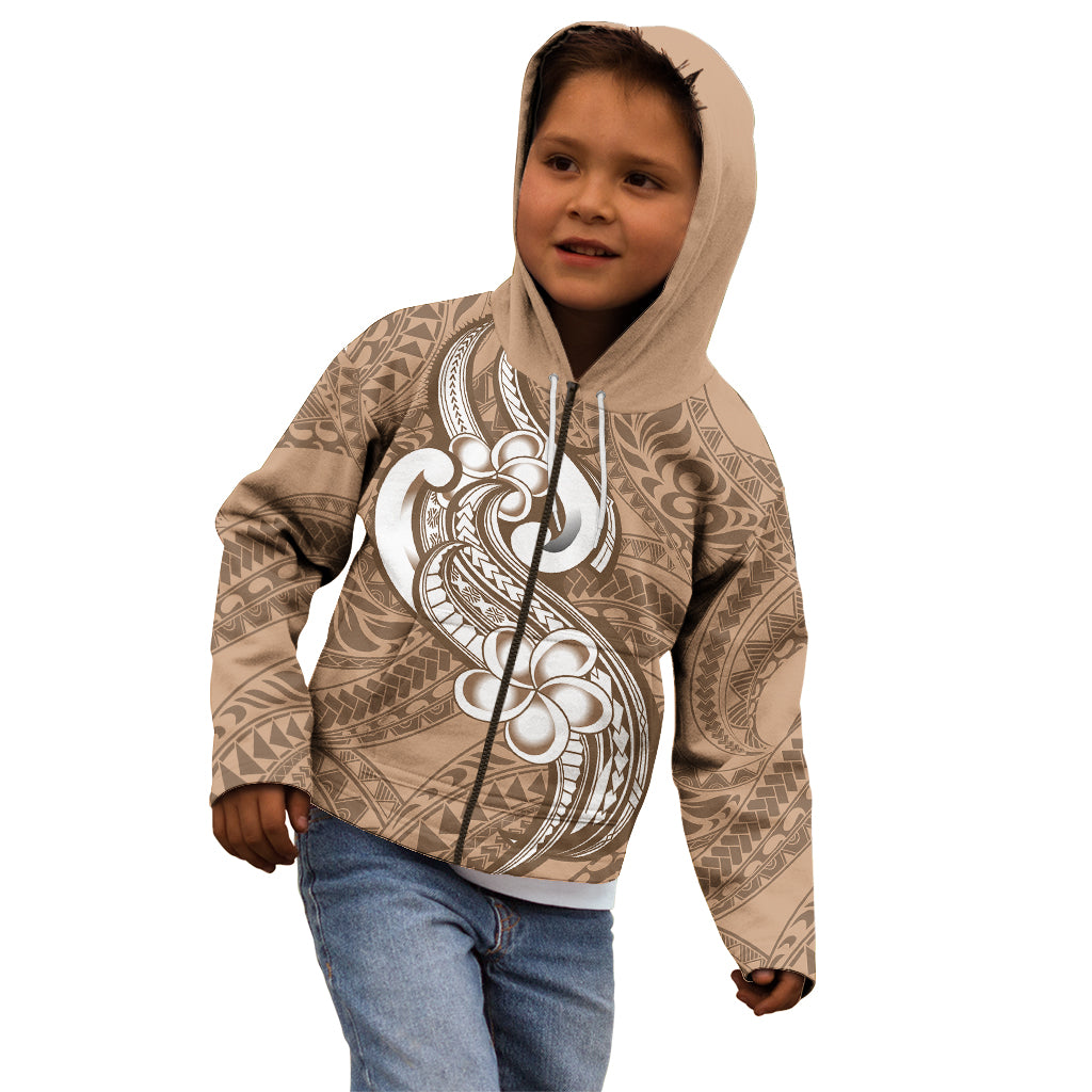 Polynesia Kid Hoodie Plumeria With Tribal Pattern Brown Pastel Vibes - Wonder Print Shop