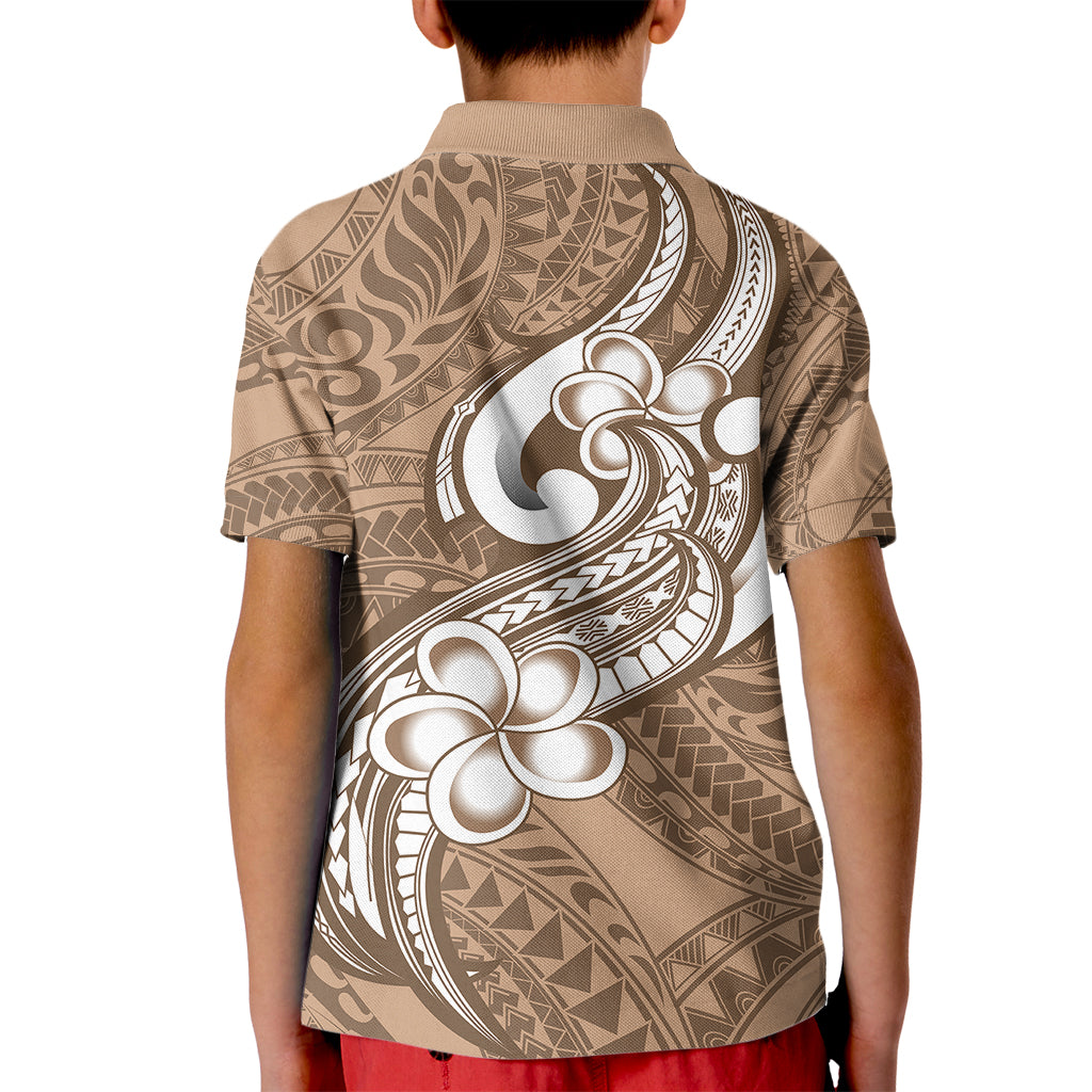 Polynesia Kid Polo Shirt Plumeria With Tribal Pattern Brown Pastel Vibes - Wonder Print Shop