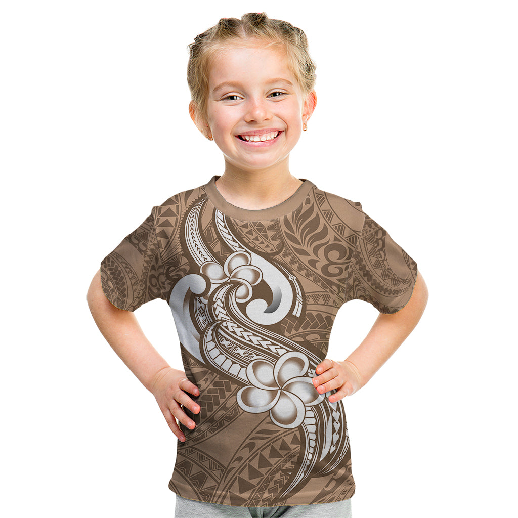 Polynesia Kid T Shirt Plumeria With Tribal Pattern Brown Pastel Vibes - Wonder Print Shop