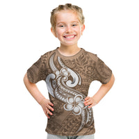 Polynesia Kid T Shirt Plumeria With Tribal Pattern Brown Pastel Vibes - Wonder Print Shop