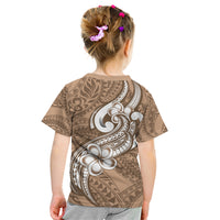 Polynesia Kid T Shirt Plumeria With Tribal Pattern Brown Pastel Vibes - Wonder Print Shop