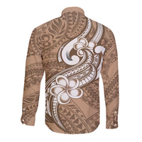 Polynesia Long Sleeve Button Shirt Plumeria With Tribal Pattern Brown Pastel Vibes - Wonder Print Shop