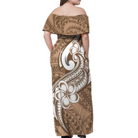 Polynesia Off Shoulder Maxi Dress Plumeria With Tribal Pattern Brown Pastel Vibes - Wonder Print Shop