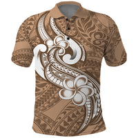 Polynesia Polo Shirt Plumeria With Tribal Pattern Brown Pastel Vibes - Wonder Print Shop