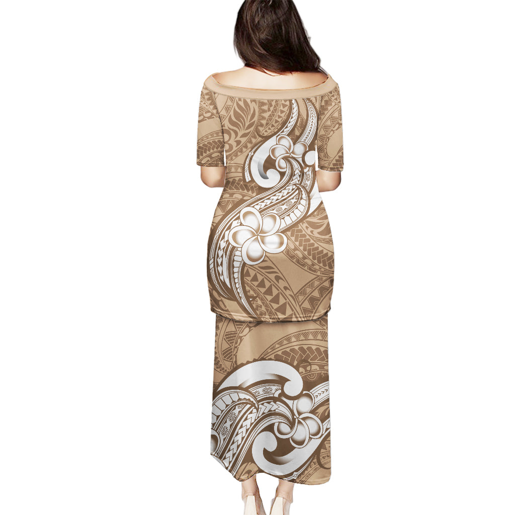 Polynesia Puletasi Plumeria With Tribal Pattern Brown Pastel Vibes - Wonder Print Shop