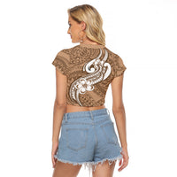 Polynesia Raglan Cropped T Shirt Plumeria With Tribal Pattern Brown Pastel Vibes - Wonder Print Shop