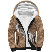 Polynesia Sherpa Hoodie Plumeria With Tribal Pattern Brown Pastel Vibes - Wonder Print Shop
