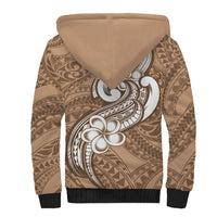 Polynesia Sherpa Hoodie Plumeria With Tribal Pattern Brown Pastel Vibes - Wonder Print Shop
