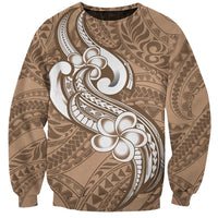 Polynesia Sweatshirt Plumeria With Tribal Pattern Brown Pastel Vibes - Wonder Print Shop